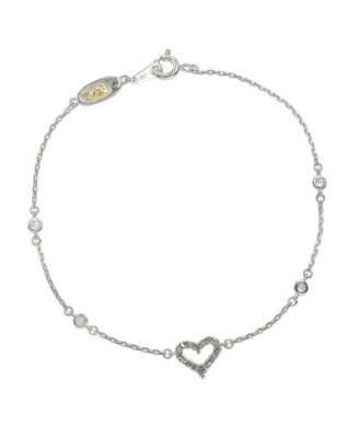 Suzy Levian Sterling Silver Sapphire & Created White Sapphire Heart Station Bracelet