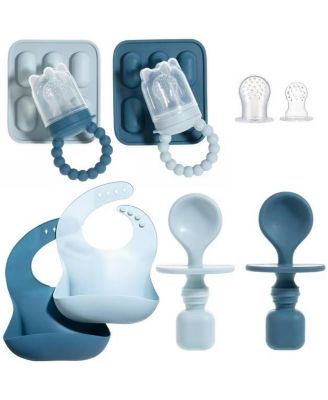 Baby Feeding Set - Fruit Feeders, Silicone Bibs and Baby Spoons for Self-Feeding- First Stage Baby Must-Haves, Gum-Friendly, BPA-Free, Easy to Clean