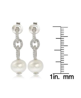 Suzy Levian Sterling Silver Pearl & White Sapphire Dangle Earrings