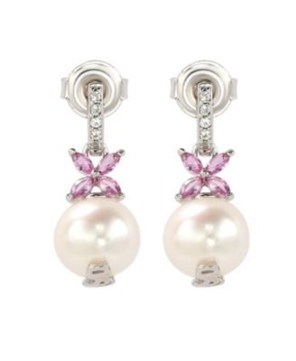 Suzy Levian Sterling Silver Pearl & Sapphire Floral Earrings