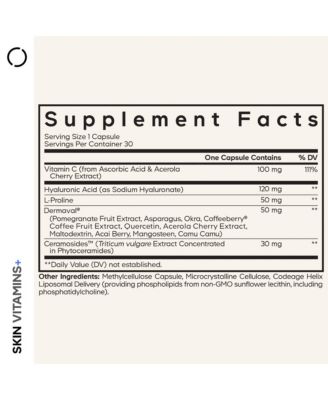 Skin Vitamins+ Supplement – Dermaval, Hyaluronic Acid, Coffeeberry, Vitamin C – Skin Elasticity, Wrinkle & Moisture Support, 30 Capsules
