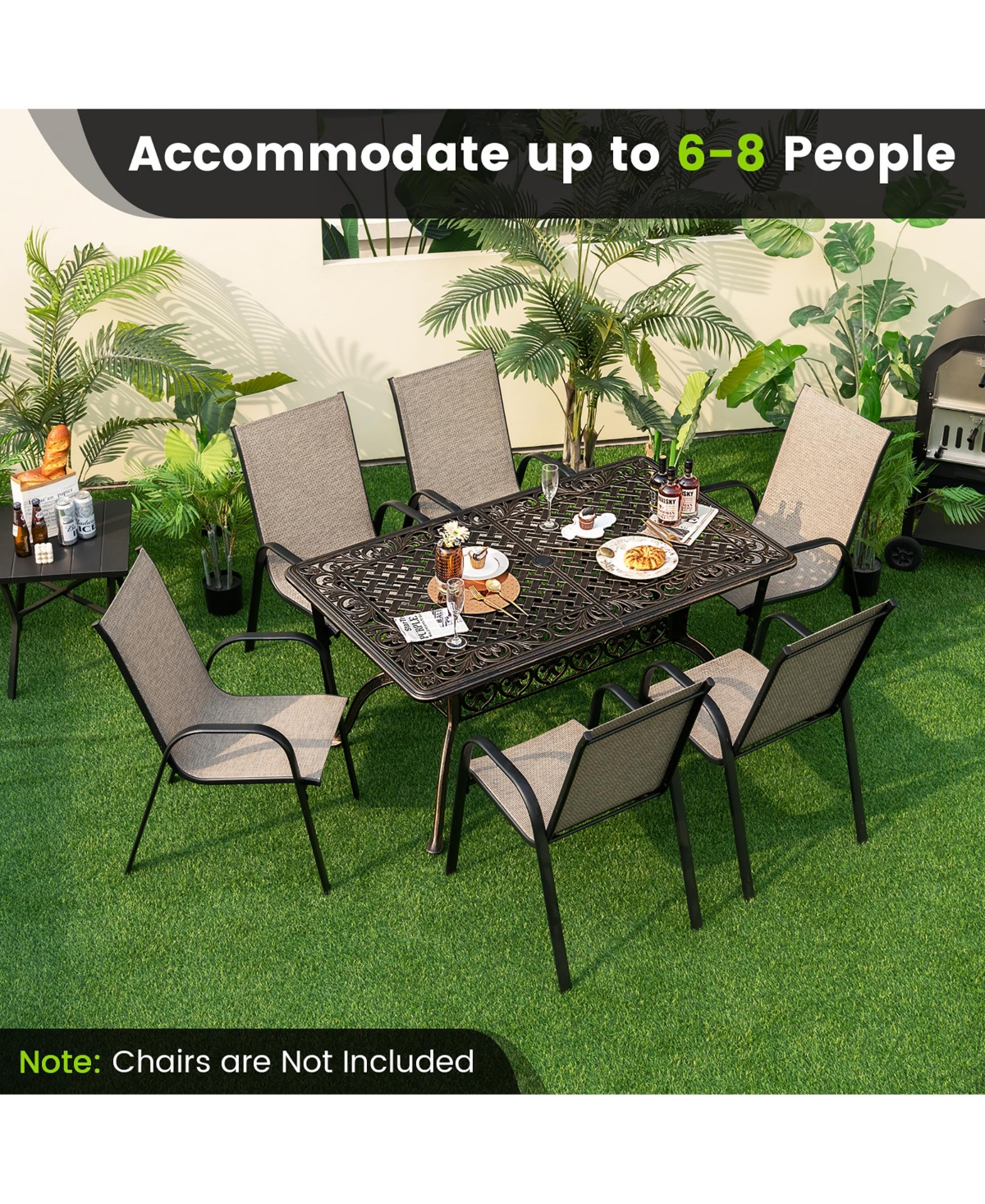 Gymax 59'' Patio Rectangle Dining Table Outdoor Cast Aluminum Table with Umbrella Hole