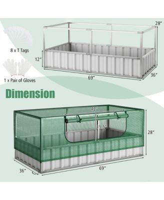 69'' x 36'' x 28'' Galvanized Raised Garden Bed w/ Cover Roll-up Window Greenhouse