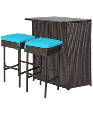 Gymax 3Pieces Rattan Patio Bar Table And Stool Set Dining Set - Macy's