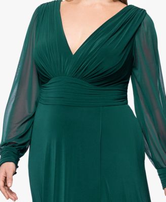 Plus Size Long Sleeve Chiffon V-Neck A-Line Dress