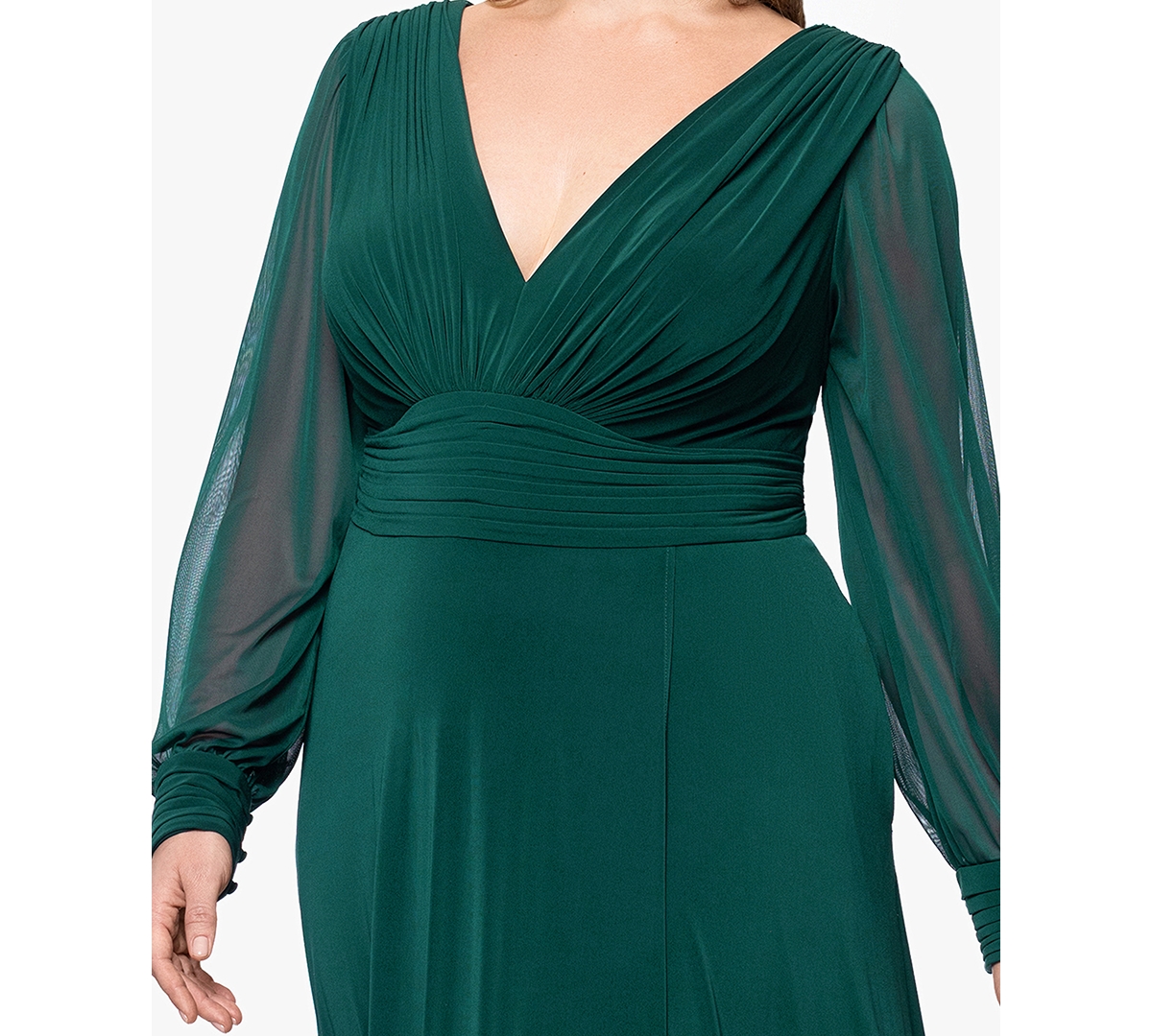 Betsy & Adam Plus Size Long Sleeve Chiffon V-neck A-line Dress In Green