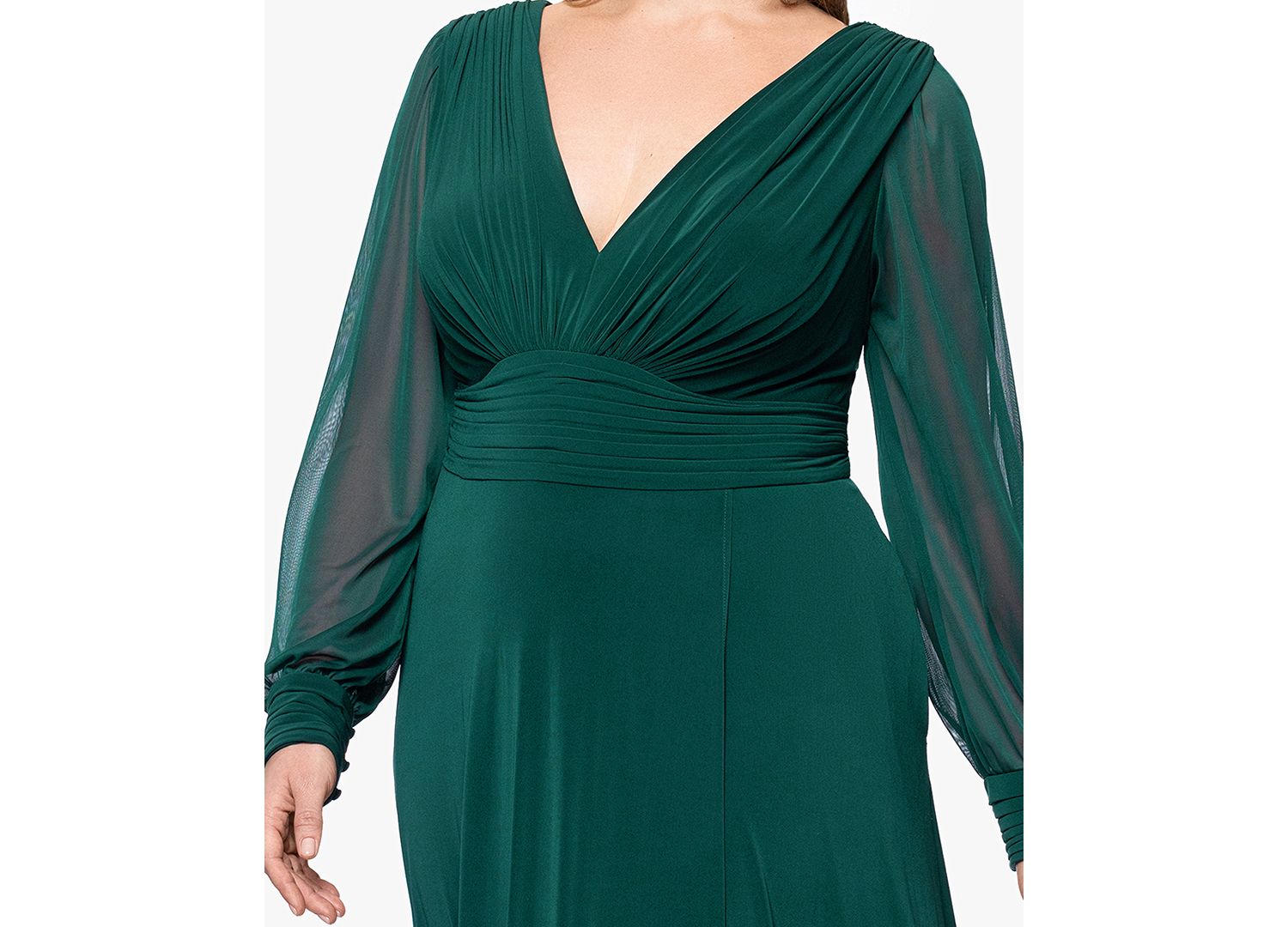 Plus Size Long Sleeve Chiffon V-Neck A-Line Dress