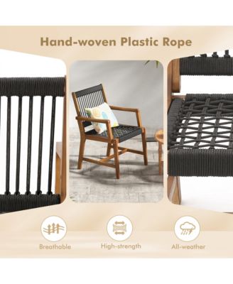 Patio 2pcs Acacia Wood Dining Chairs All-Weather Rope Woven Armchairs Outdoor