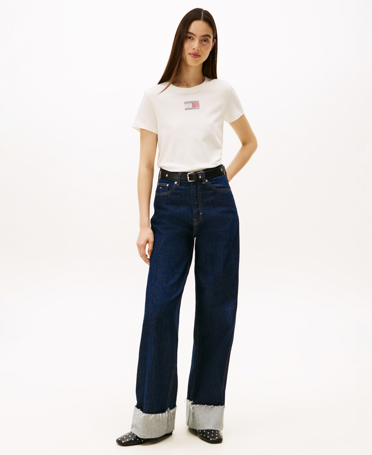 Tommy Jeans Women's Regular Fit Party Flag T-shirt In White