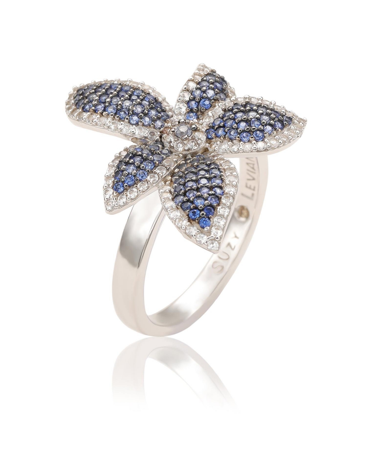 Suzy Levian New York Sterling Silver Sapphire & White Flower Ring