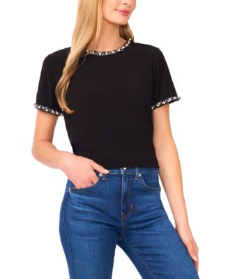 CeCe Women's Embellished Short Sleeve Top - Macy's