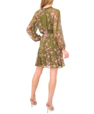 Women's Long Balloon Sleeve Tie Neck Dress