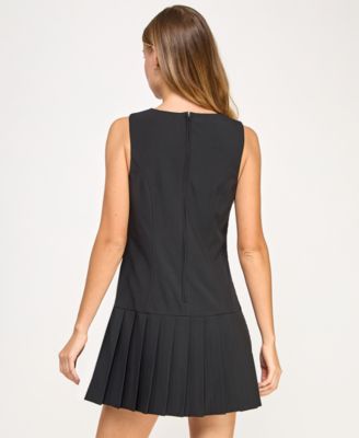 Juniors' Pleated Skirt Drop Waist Sleeveless Dress