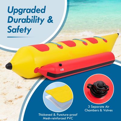 3-Person Inflatable Banana Boat with Electric Air Pump, Carrying Bag, and Repair Kit