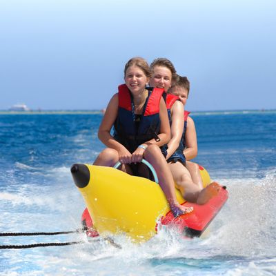 3-Person Inflatable Banana Boat with Electric Air Pump, Carrying Bag, and Repair Kit
