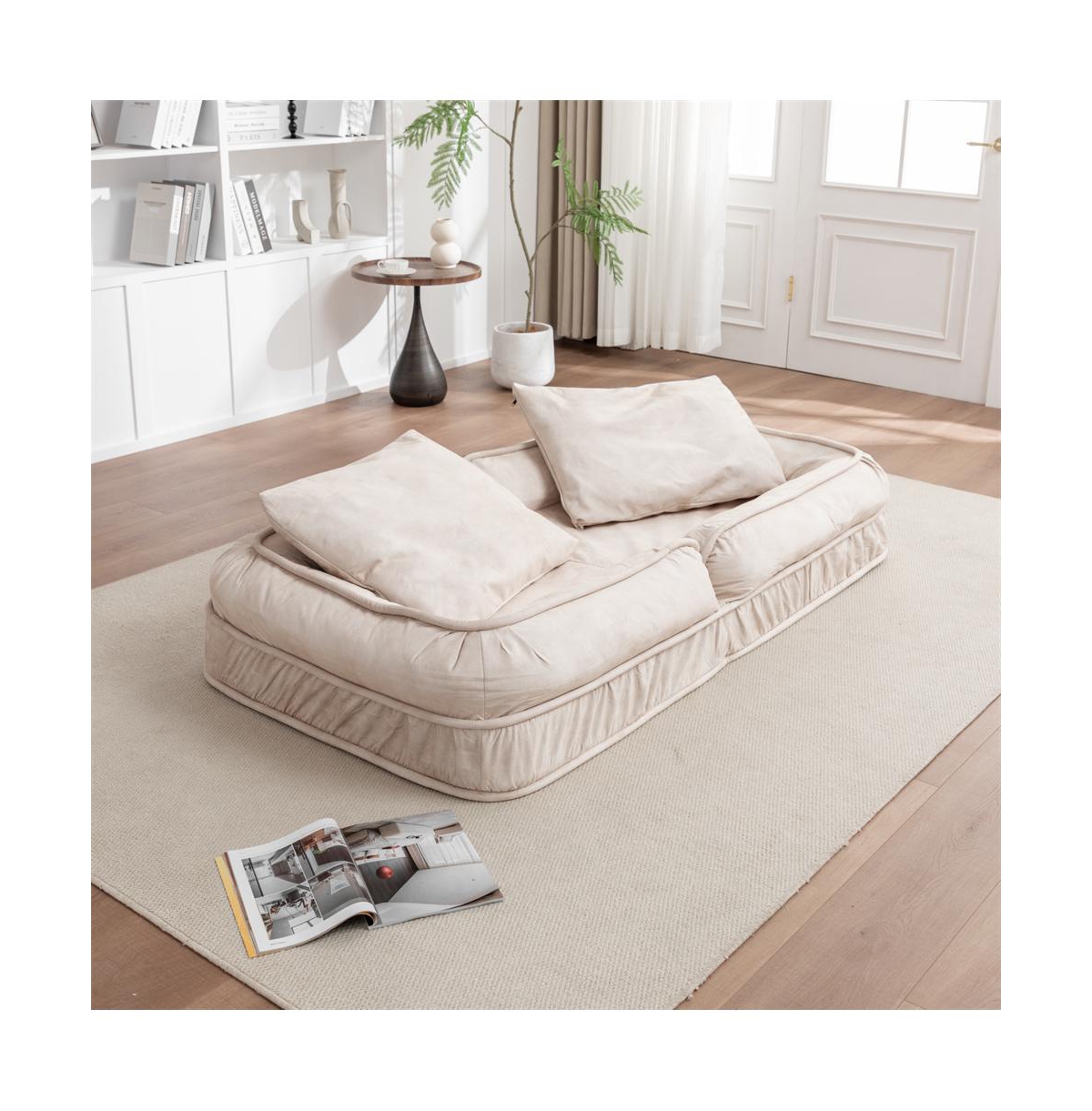 Aostirmotor Beige Upholstered Human Dog Bed with 5 Adjustable Position and Massage Pillow for Adult and Pets