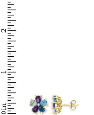 Multi Gemstone and Diamond Accent Flower Stud Earrings in 14K Gold-Plated Sterling Silver