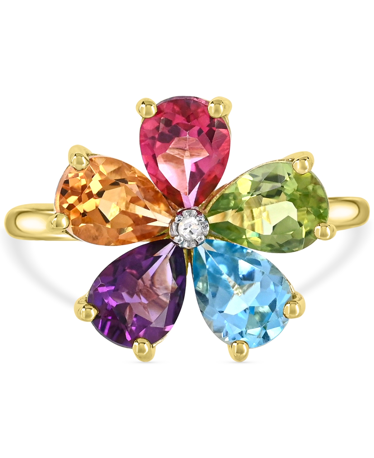 Macy's Multi-gemstone (3-1/2 Ct. T.w.) Flower Statement Ring With Diamond Accent In 14k Gold-plated Sterlin In Yellow