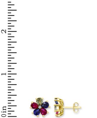 Multi Gemstone: Pink Topaz 5/8 ct. t.w., Peridot 5/8 ct. t.w. ,Blue Topaz 5/8 ct. t. w., Amethyst 5/8 ct. t.w., Citrine 1/2 ct. t.w. and Diamond Accent Flower Stud Earrings in 14K Gold-Plated Sterling Silver