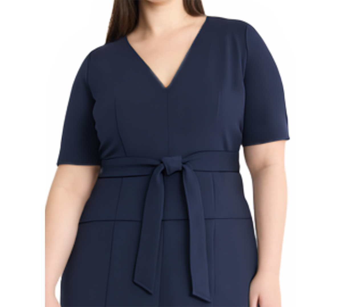 Maggy London Plus Size Short Sleeve Tie Waist Midi Dress In Blue