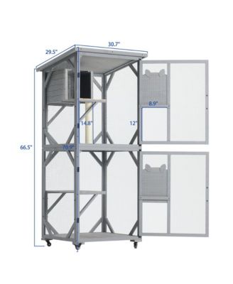 70.9 in. H Outdoor Cat Enclosure on Wheels with Upgraded Resting Box Waterproof Roof in Gray