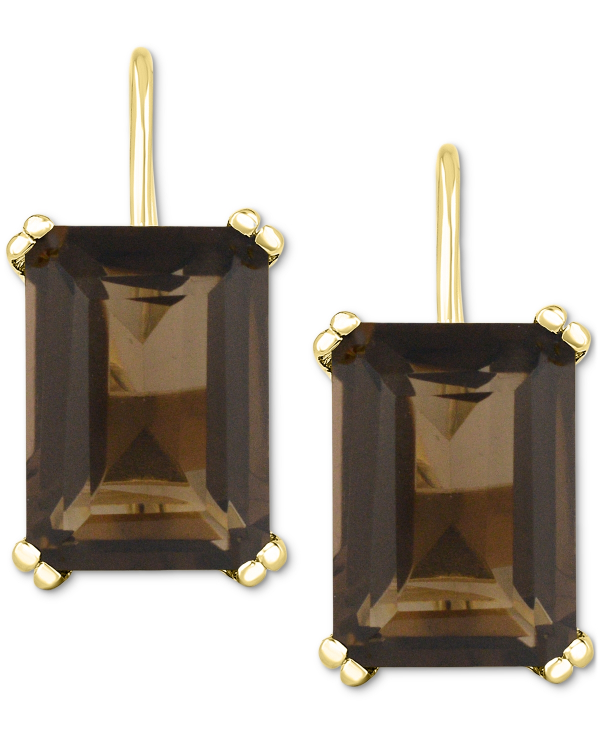 Macy's Onyx Leverback Hoop Earrings In 14k Gold-plated Sterling Silver In Brown