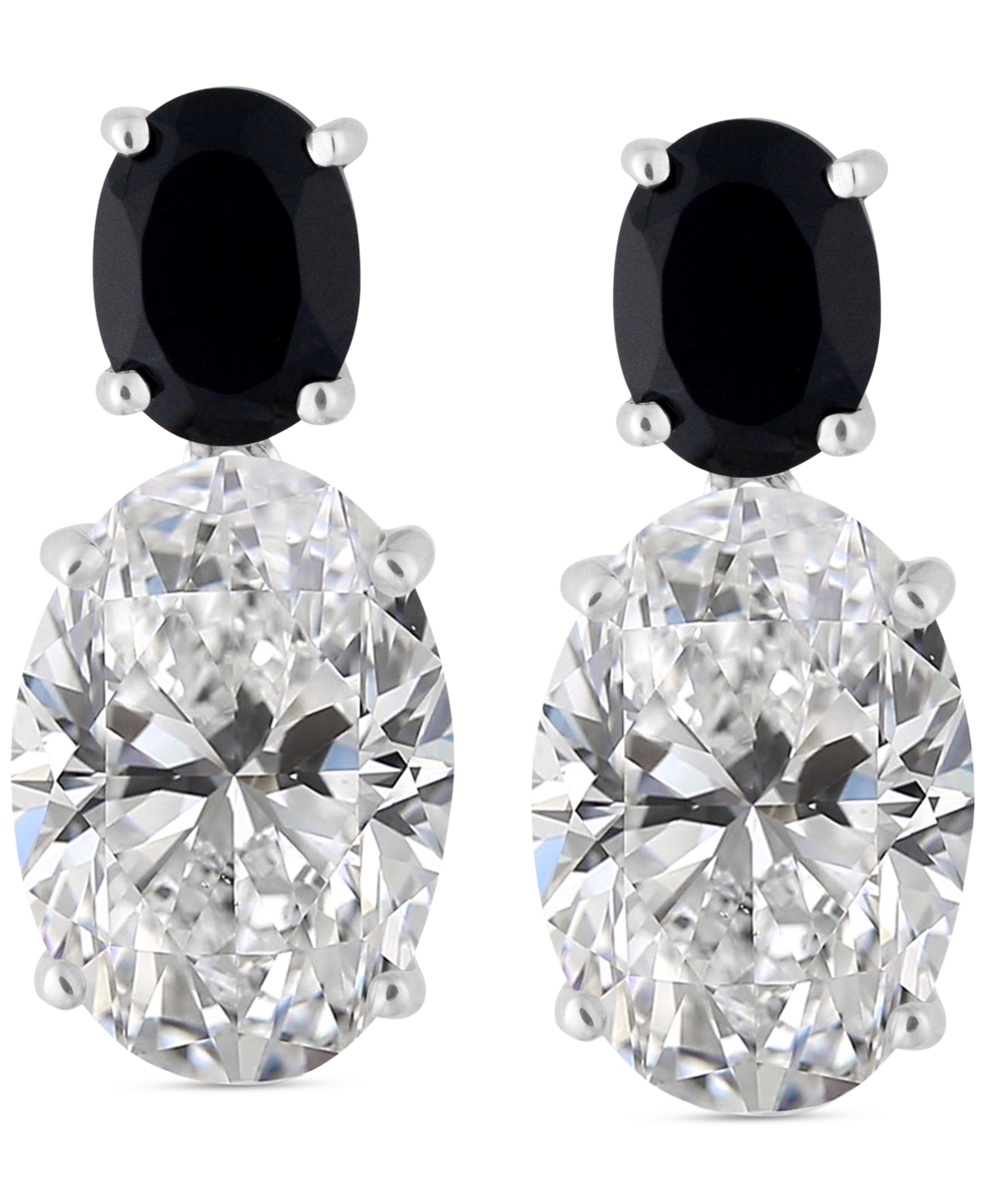 Macy's White Quartz 9-1/2 Ct. T.w. And Black Onyx 8 X 6 Mm Oval Drop Earrings In Sterling Silver In Multi