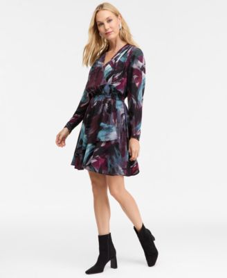 I.N.C. International Concepts - Women's Long-Sleeve Surplice-Neck Midi Dress