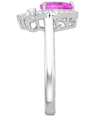 Lab Grown Pink Sapphire 1-3/8 ct. t.w. and Lab-created White Sapphire 1/3 ct. t.w. Heart Promise Ring in Sterling Silver
