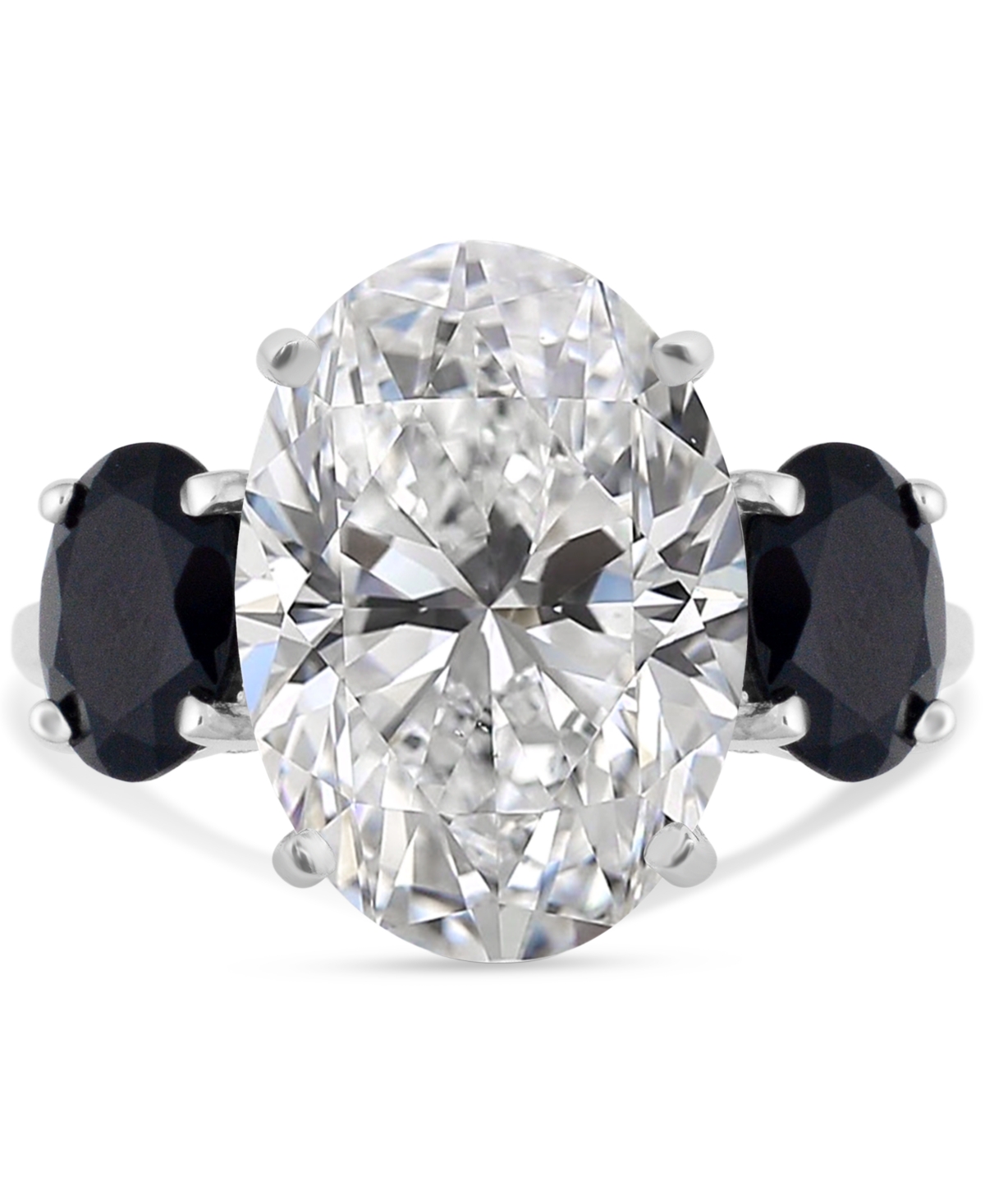 Macy's White Quartz 4-3/4 Ct. T.w. And Black Onyx 2-7 X 5mm Oval Statement Ring In Sterling Silver In Silver