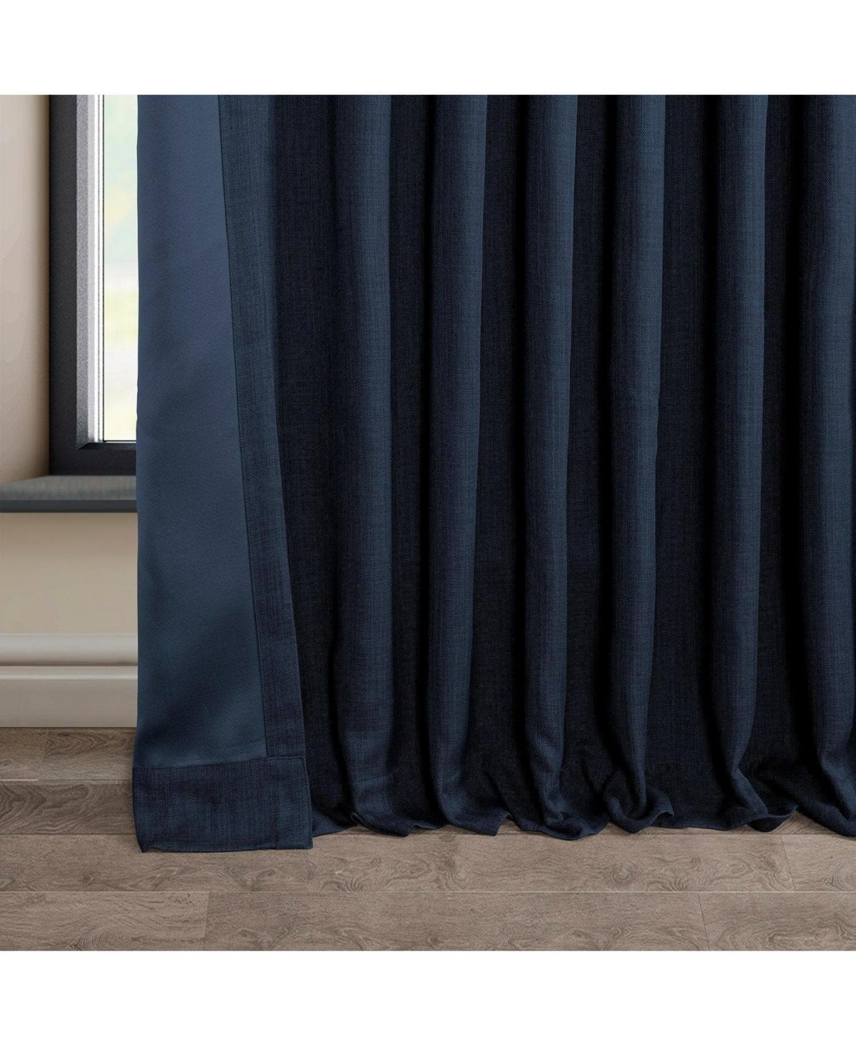 Half Price Drapes Extra Wide Textured Faux Linen Room Darkening Curtain In Blue