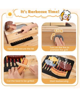 3-Piece Outdoor Wooden Kitchen Playset Kids Mud Kitchen BBQ Grill & Pizza Oven