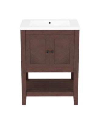 24" Modern Bathroom Vanity with Ceramic Sink, Solid Wood Frame, Open Style Shelf
