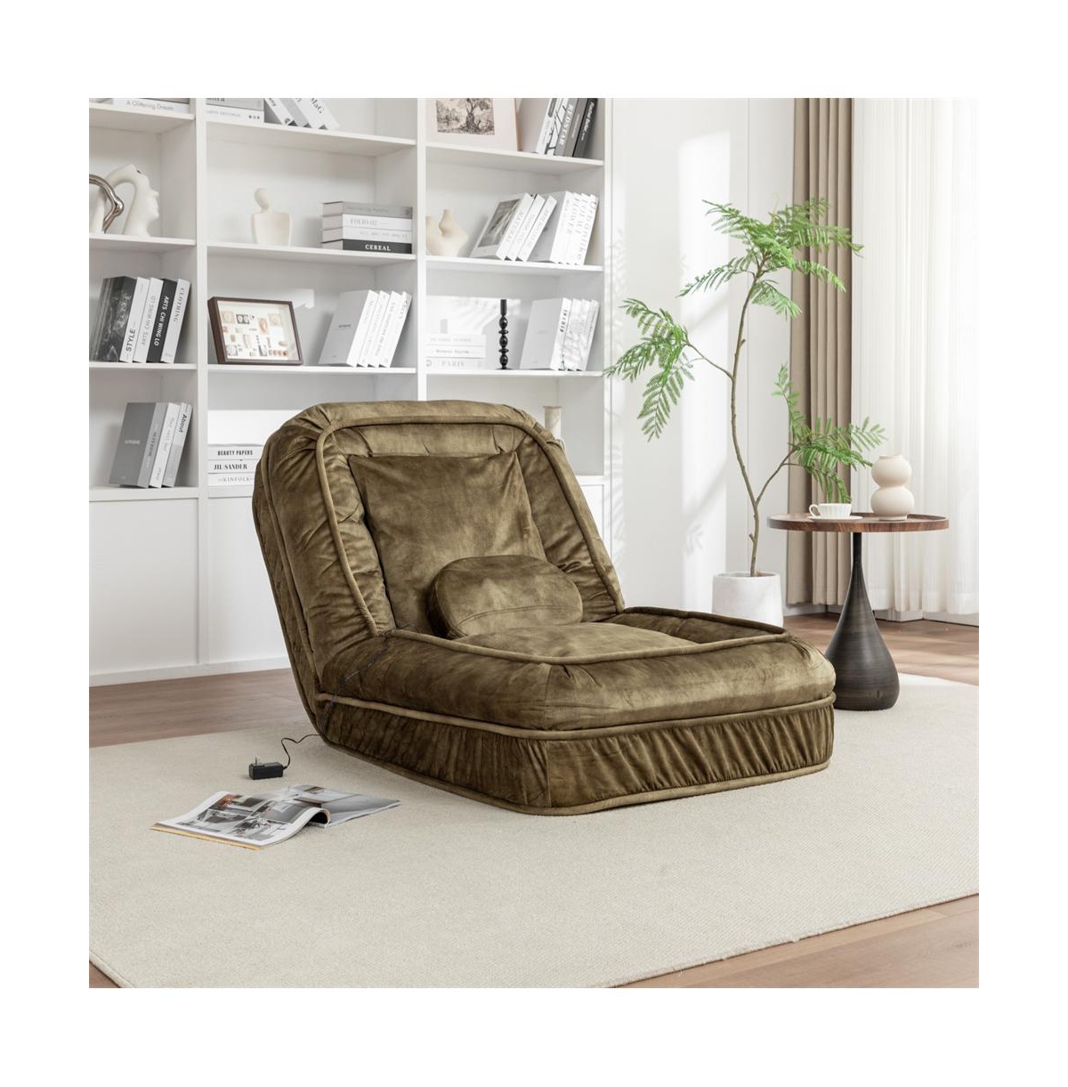 Aostirmotor Green Upholstered Human Dog Bed with 5 Adjustable Position and Massage Pillow for Adult and Pets