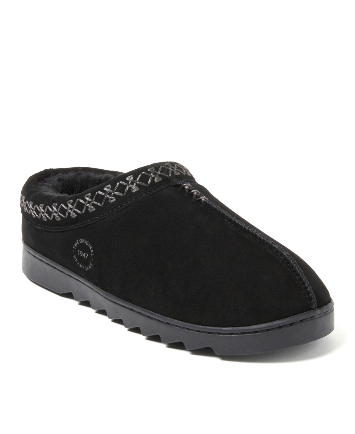 Women's Doreen Genuine Suede Clog Slipper With Embroidery - Black