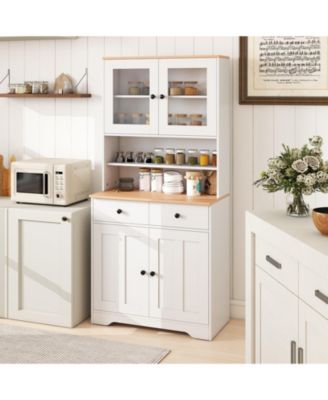 Pantry Cabinet 67'' Tall Kitchen Floor Cabinet w/ 2 Removable Shelves 2 Drawers
