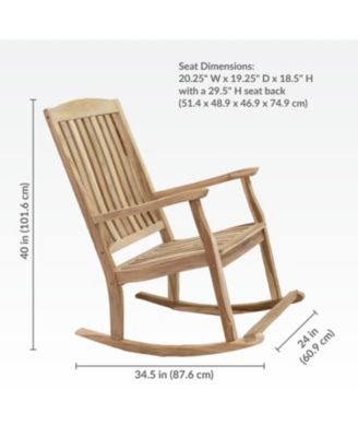 Teak Wood Outdoor Porch Rocking Chair with Slatted Back, 275 lb Capacity, Unfinished