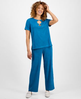 Women's Ring Detail Top & Textured Knit Pants