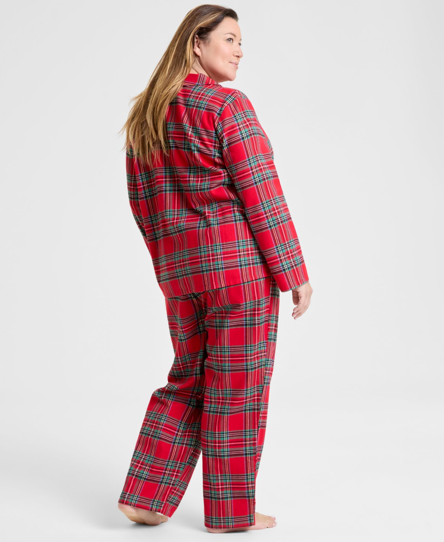 Plus Size Brinkley Plaid Notch Collar Matching Family Pajamas Set