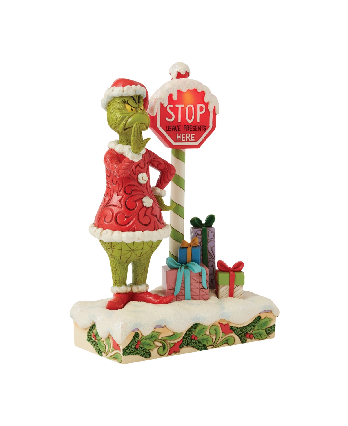 Jim Shore Grinch By Stop Sign Led Figurine In Multi