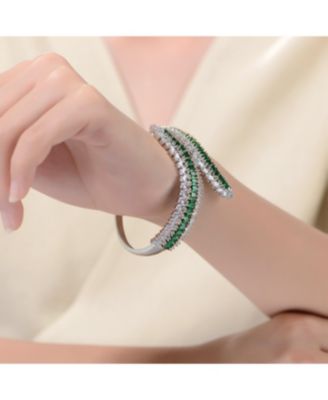 Sterling Silver White Gold Plated with Green or Blue Cubic Zirconia Bangle Bracelet