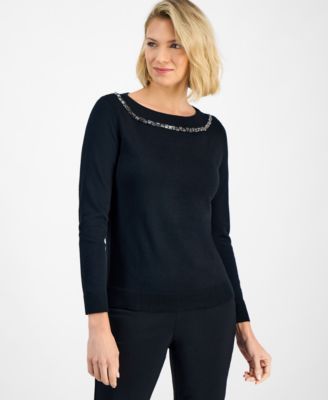 Women's Rhinestone-Trim Sweater, Macy's Exclusive