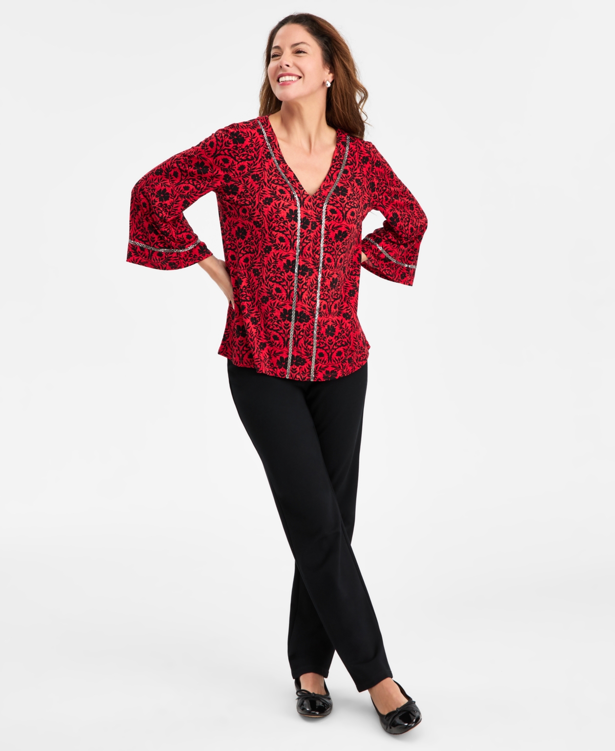 Jm Collection Women's Embellished Print Top, Macy's Exclusive