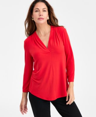Women's Solid 3/4 Sleeve V-Neck Knit Top, Created for Macy's