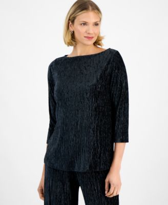 JM Collection - Women's Pleated Velvet Top