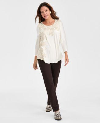 Women's Printed Scoop-Neck 3/4-Sleeve Top, Macy's Exclusive