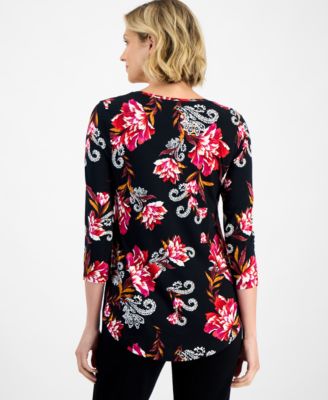Women's Printed Scoop-Neck 3/4-Sleeve Top