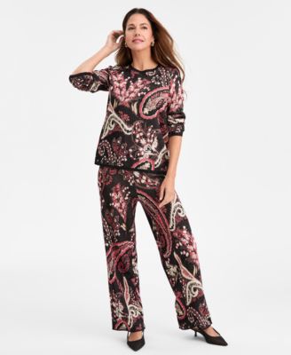 Women's Paisley Metallic-Threaded Jacquard Sweater, Macy's Exclusive