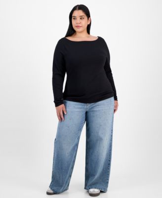 Trendy Plus Boat-Neck Long-Sleeve Top, Macy's Exclusive