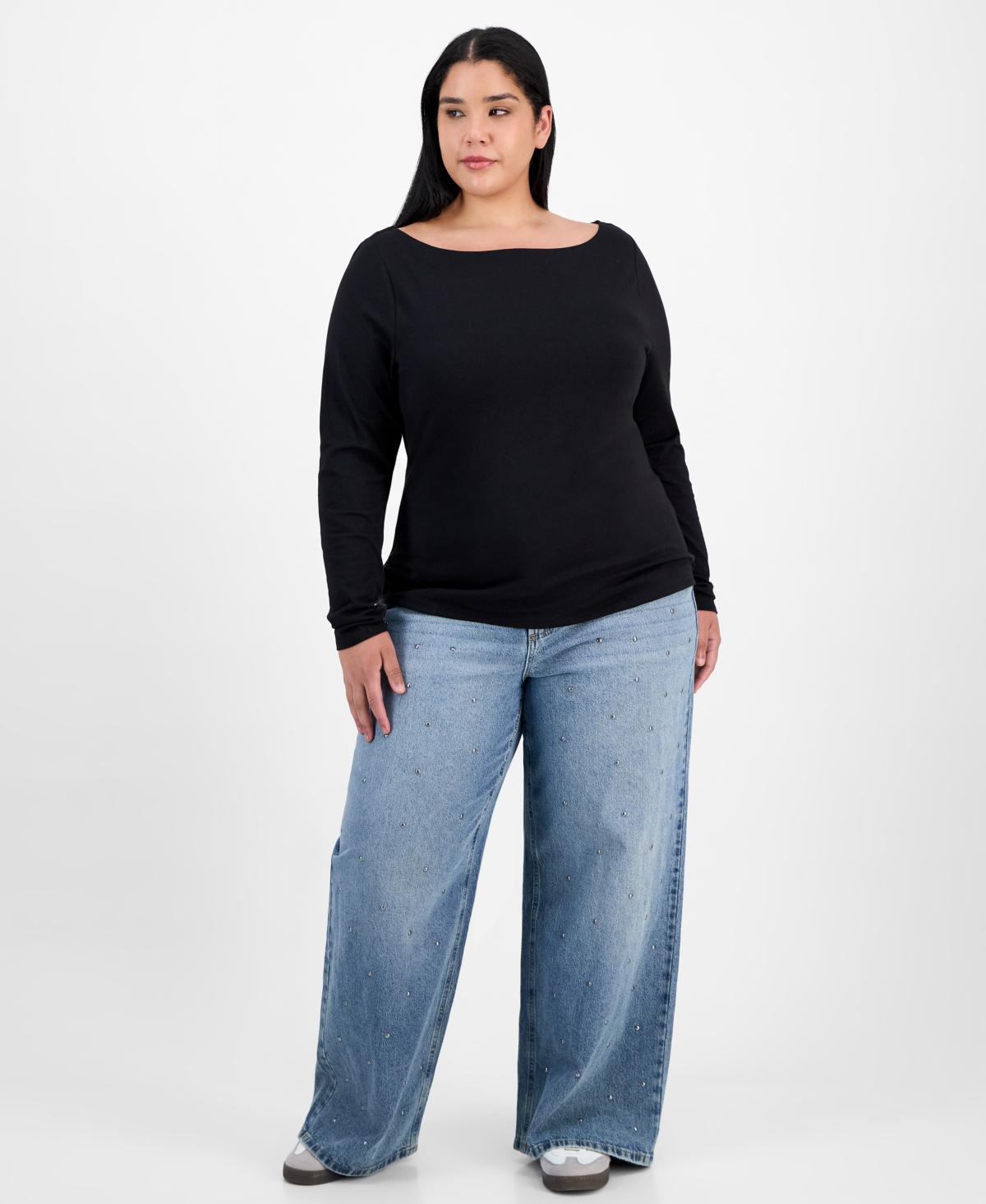 And Now This Trendy Plus Boat-Neck Long-Sleeve Top, Macy's Exclusive